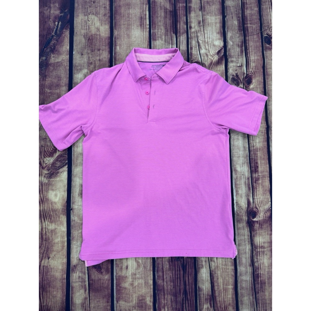 Jim Nantz by Vineyard Vines Men's M Pink Striped Short Sleeve Polo Shirt Button